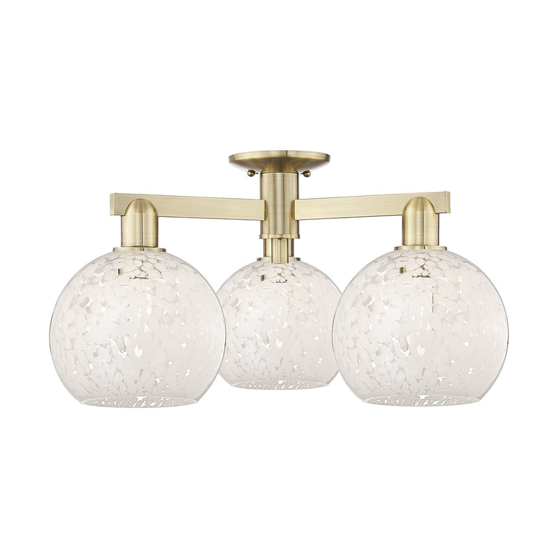 Innovations Lighting Arcadia 26in 3-Light Semi-Flush Mount | Industrial Antique Brass Steel and White Mouchette Glass | Model 716-3F-AB-G1216-8WM