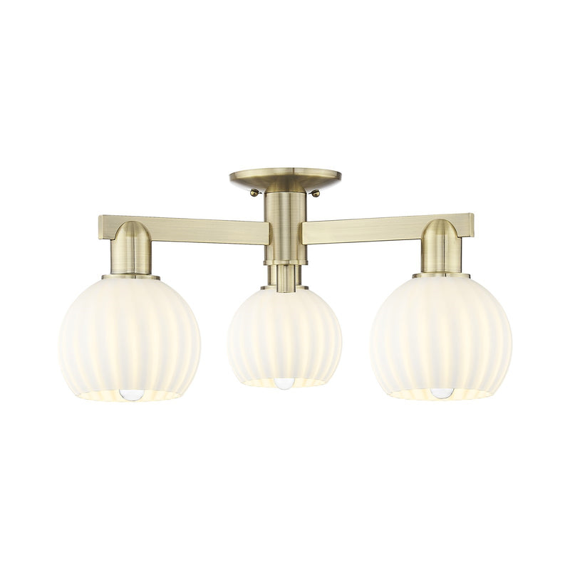 Innovations Lighting Arcadia 24in 3-Light Semi-Flush Mount | Industrial Antique Brass Steel and White Venetian Glass | Model 716-3F-AB-G1217-6WV