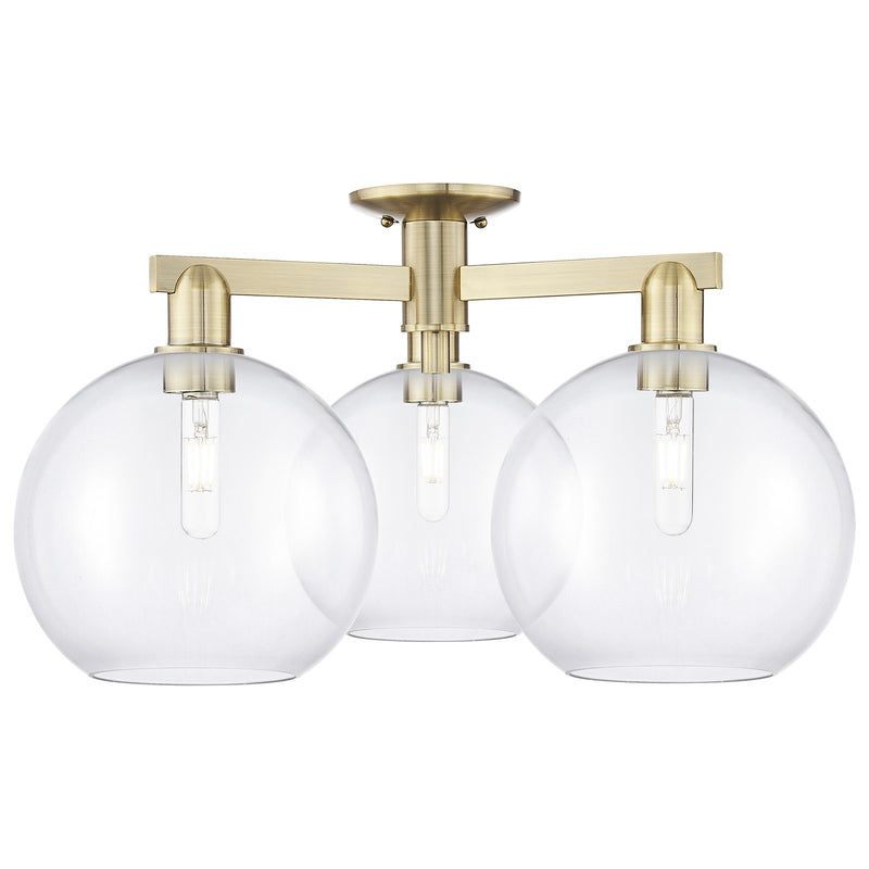 Innovations Athens 28in 3-Light Semi-Flush Mount | Industrial Antique Brass Steel and Clear Glass | Entryway & Hallway | 27.5 x | Model 716-3F-AB-G122-10