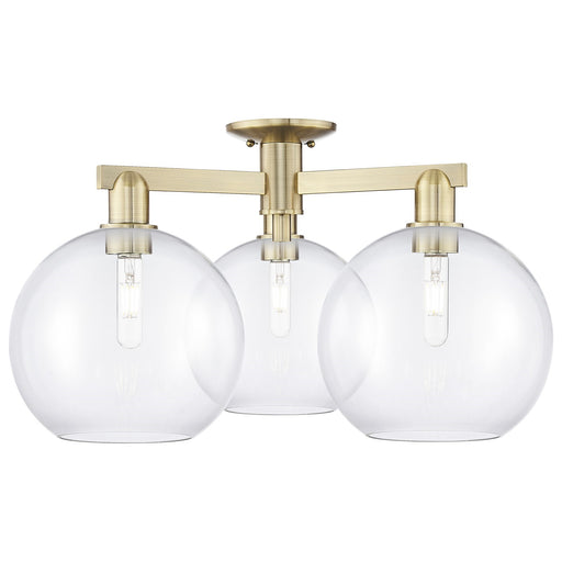 Innovations Athens 28in 3-Light Semi-Flush Mount | Industrial Antique Brass Steel and Clear Glass | Entryway & Hallway | 27.5 x | Model 716-3F-AB-G122-10