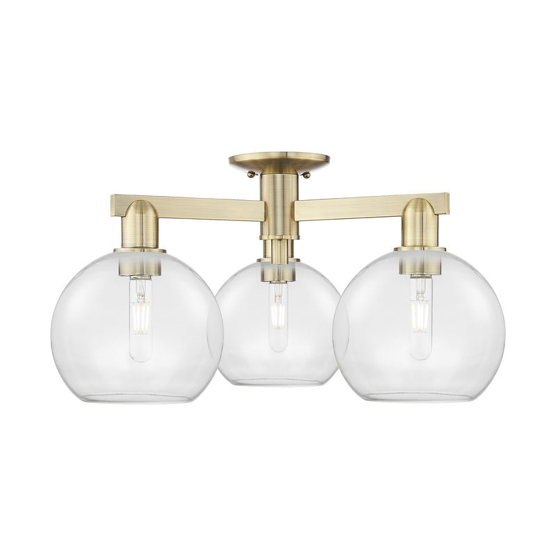 Innovations Athens 26in 3-Light Semi-Flush Mount | Industrial Antique Brass Steel and Clear Glass | Entryway & Hallway | 25.5 x | Model 716-3F-AB-G122-8