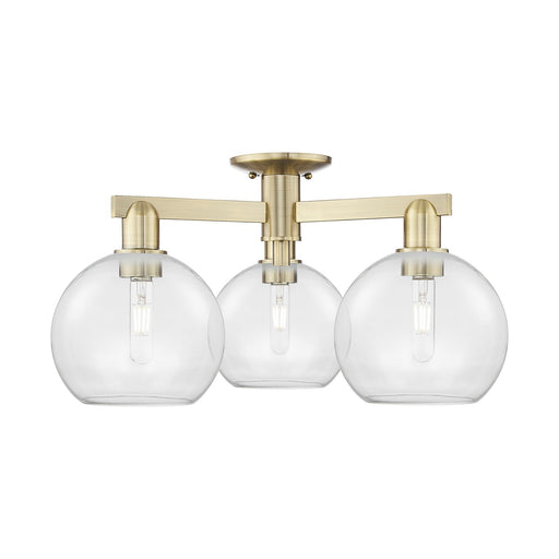 Innovations Athens 26in 3-Light Semi-Flush Mount | Industrial Antique Brass Steel and Clear Glass | Entryway & Hallway | 25.5 x | Model 716-3F-AB-G122-8