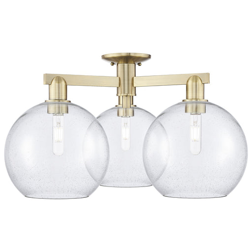 Innovations Athens 28in 3-Light Semi-Flush Mount | Industrial Antique Brass and Seedy Glass | Living Room & Bedroom | 27.5 x | Model 716-3F-AB-G124-10