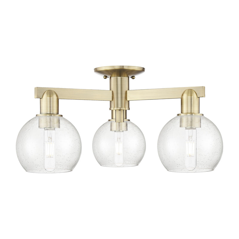 Innovations Athens 23in 3-Light Semi-Flush Mount | Industrial Antique Brass Steel and Seedy Glass | Entryway & Hallway | 23.38 x | Model 716-3F-AB-G124-6