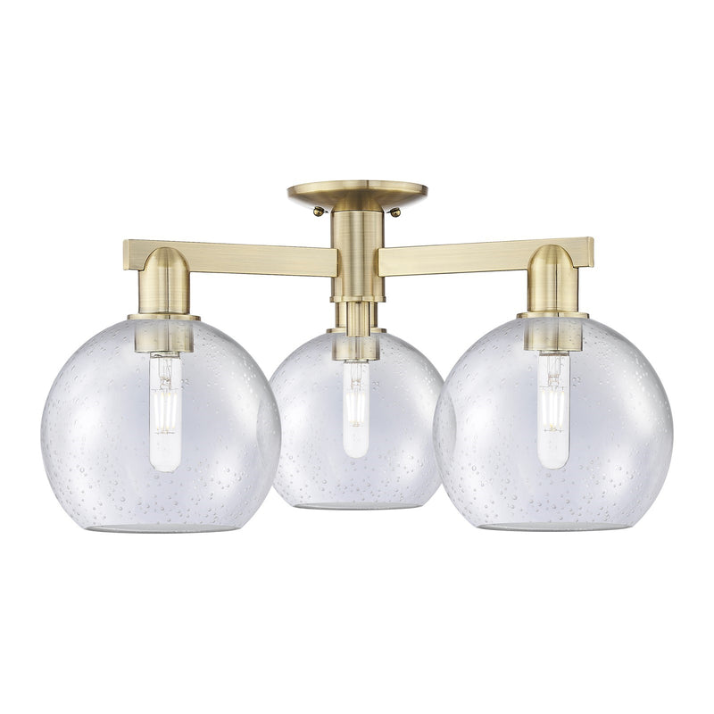 Innovations Athens 26in 3-Light Semi-Flush Mount | Industrial Antique Brass and Seedy Glass | Entryway & Hallway | 25.5 x 25.5 x | Model 716-3F-AB-G124-8
