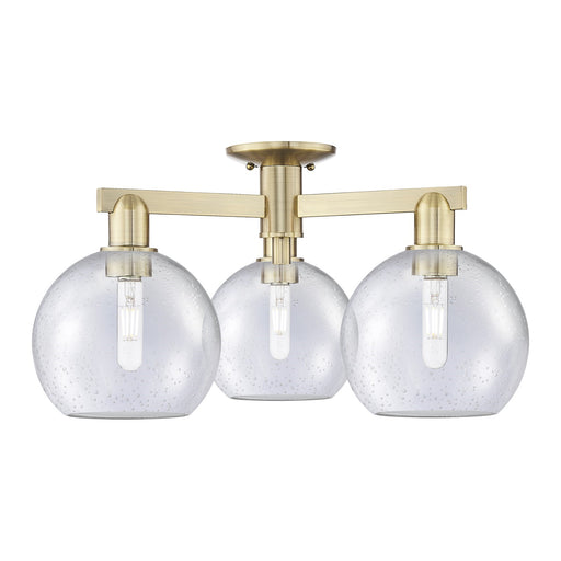Innovations Athens 26in 3-Light Semi-Flush Mount | Industrial Antique Brass and Seedy Glass | Entryway & Hallway | 25.5 x 25.5 x | Model 716-3F-AB-G124-8