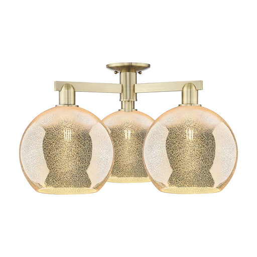 Innovations Athens 28in 3-Light Semi-Flush Mount | Industrial Antique Brass and Mercury Glass | Living Room & Dining Room | 27.5 | Model 716-3F-AB-G128-10