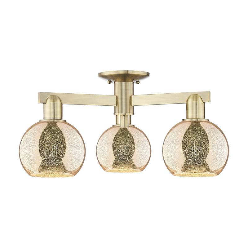 Innovations Athens 23in 3-Light Semi-Flush Mount | Industrial Antique Brass Steel and Mercury Glass | Entryway & Hallway | 23.38 | Model 716-3F-AB-G128-6