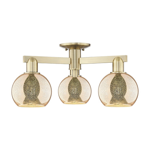 Innovations Athens 23in 3-Light Semi-Flush Mount | Industrial Antique Brass Steel and Mercury Glass | Entryway & Hallway | 23.38 | Model 716-3F-AB-G128-6