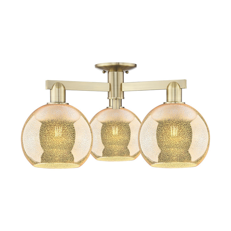 Innovations Athens 26in 3-Light Semi-Flush Mount | Industrial Antique Brass and Mercury Glass | Damp-Rated Entryway & Hallway | Model 716-3F-AB-G128-8