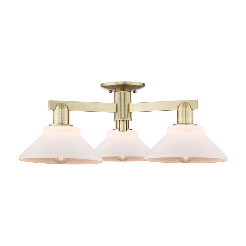 Innovations Orwell 26in 3-Light Semi-Flush Mount | Industrial Antique Brass and Matte White Glass | Kitchen & Hallway | 25.88 x | Model 716-3F-AB-G131