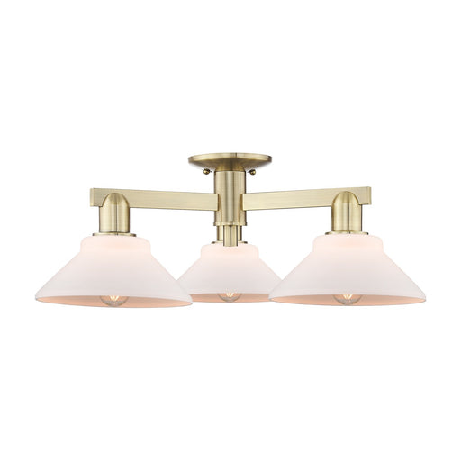 Innovations Orwell 26in 3-Light Semi-Flush Mount | Industrial Antique Brass and Matte White Glass | Kitchen & Hallway | 25.88 x | Model 716-3F-AB-G131