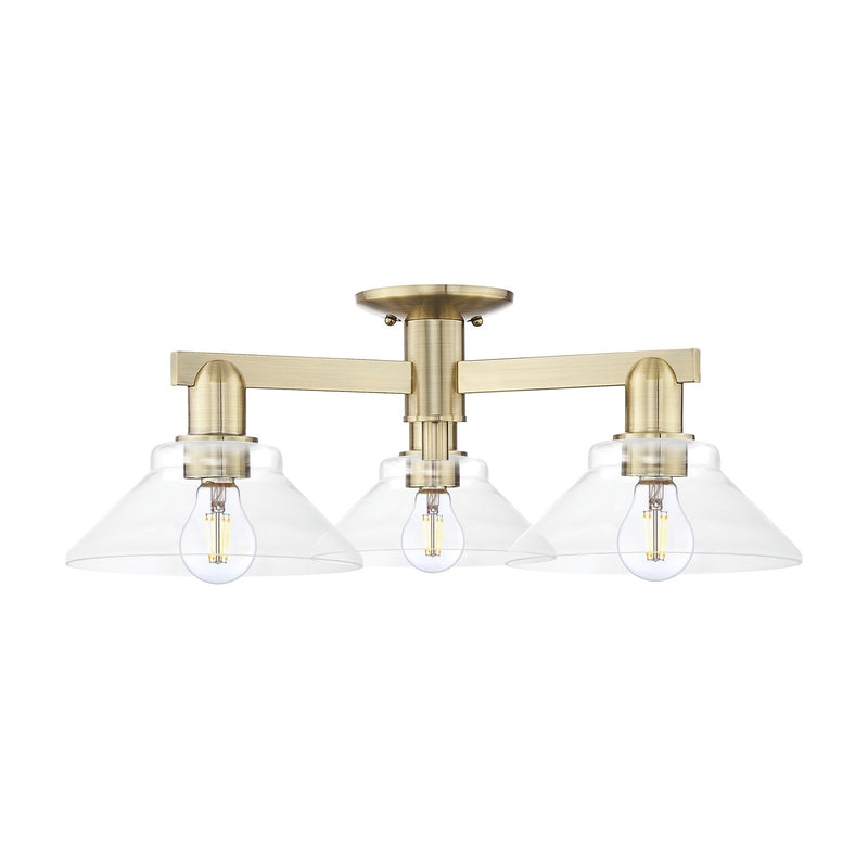Innovations Orwell 26in 3-Light Semi-Flush Mount | Industrial Antique Brass Steel and Clear Glass | Entryway & Hallway | 25.88 x | Model 716-3F-AB-G132