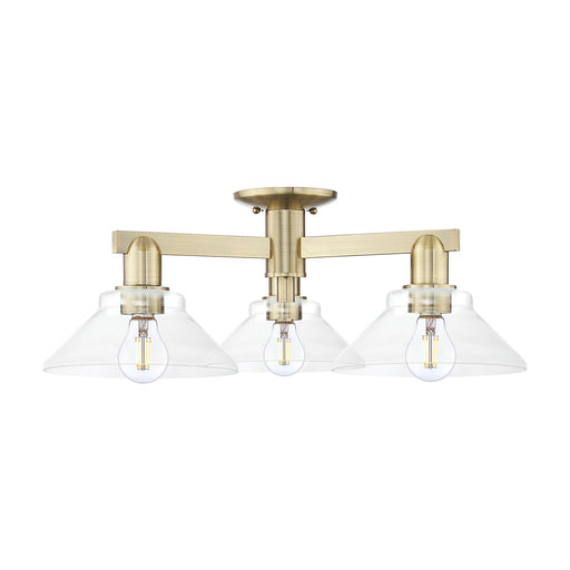 Innovations Orwell 26in 3-Light Semi-Flush Mount | Industrial Antique Brass Steel and Clear Glass | Entryway & Hallway | 25.88 x | Model 716-3F-AB-G132