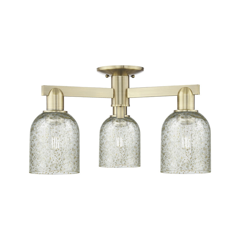 Innovations Caledonia 23in 3-Light Semi-Flush Mount | Industrial Antique Brass and Mica Glass | Kitchen & Hallway | 22.5 x 10.88 in | Model 716-3F-AB-G259