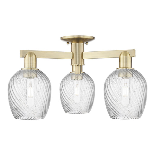 Innovations Salina 23in 3-Light Semi-Flush Mount | Industrial Antique Brass Steel and Clear Spiral Fluted Glass | Kitchen & Hallway | Model 716-3F-AB-G292