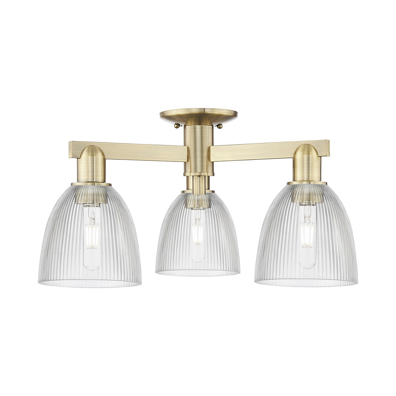 Innovations Castile 24in 3-Light Semi-Flush Mount | Industrial Antique Brass and Clear Glass | Kitchen & Hallway | 23.5 x 23.5 x | Model 716-3F-AB-G382