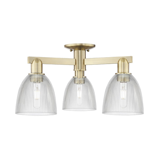 Innovations Castile 24in 3-Light Semi-Flush Mount | Industrial Antique Brass and Clear Glass | Kitchen & Hallway | 23.5 x 23.5 x | Model 716-3F-AB-G382