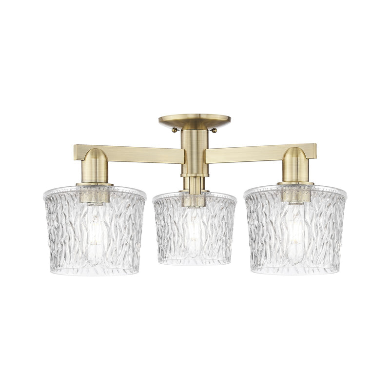 Innovations Niagara 24in 3-Light Semi-Flush Mount | Industrial Antique Brass and Clear Glass | Living Room, Bedroom & Hallway | 24 | Model 716-3F-AB-G402
