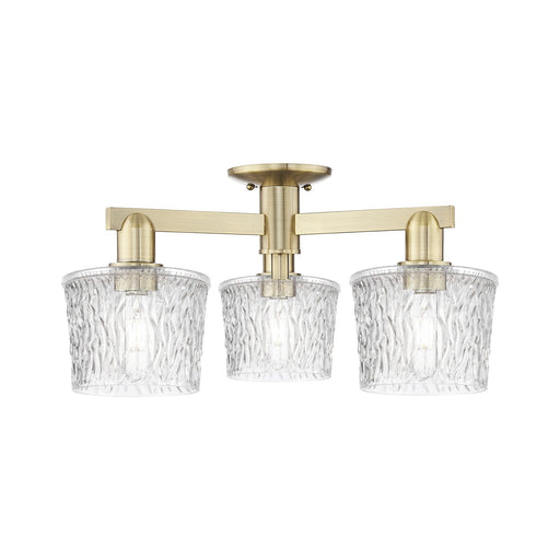Innovations Niagara 24in 3-Light Semi-Flush Mount | Industrial Antique Brass and Clear Glass | Living Room, Bedroom & Hallway | 24 | Model 716-3F-AB-G402