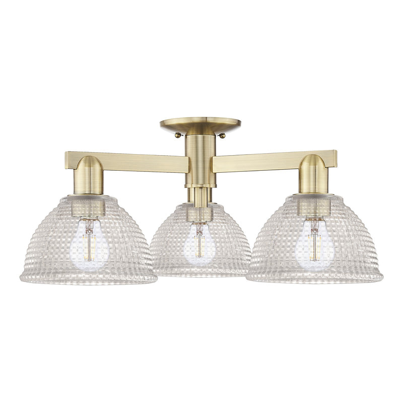 Innovations Arietta 26in 3-Light Semi-Flush Mount | Industrial Antique Brass Steel and Clear Glass | Living Room & Bedroom | 25.5 x | Model 716-3F-AB-G422