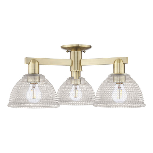 Innovations Arietta 26in 3-Light Semi-Flush Mount | Industrial Antique Brass Steel and Clear Glass | Living Room & Bedroom | 25.5 x | Model 716-3F-AB-G422