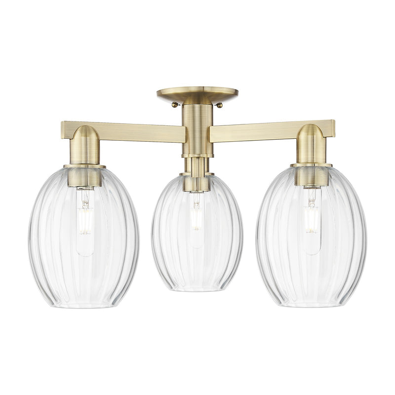Innovations Preston Bulb 24in 3-Light Semi-Flush Mount | Industrial Antique Brass and Clear Glass | Entryway & Hallway | 23.75 | Model 716-3F-AB-G459-6CL