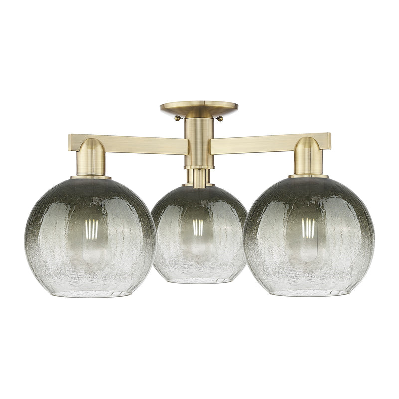 Innovations Brookhaven Globe 25in 3-Light Semi-Flush Mount | Industrial Antique Brass and Slate Glass | Living Room & Entryway | Model 716-3F-AB-G483-8SL