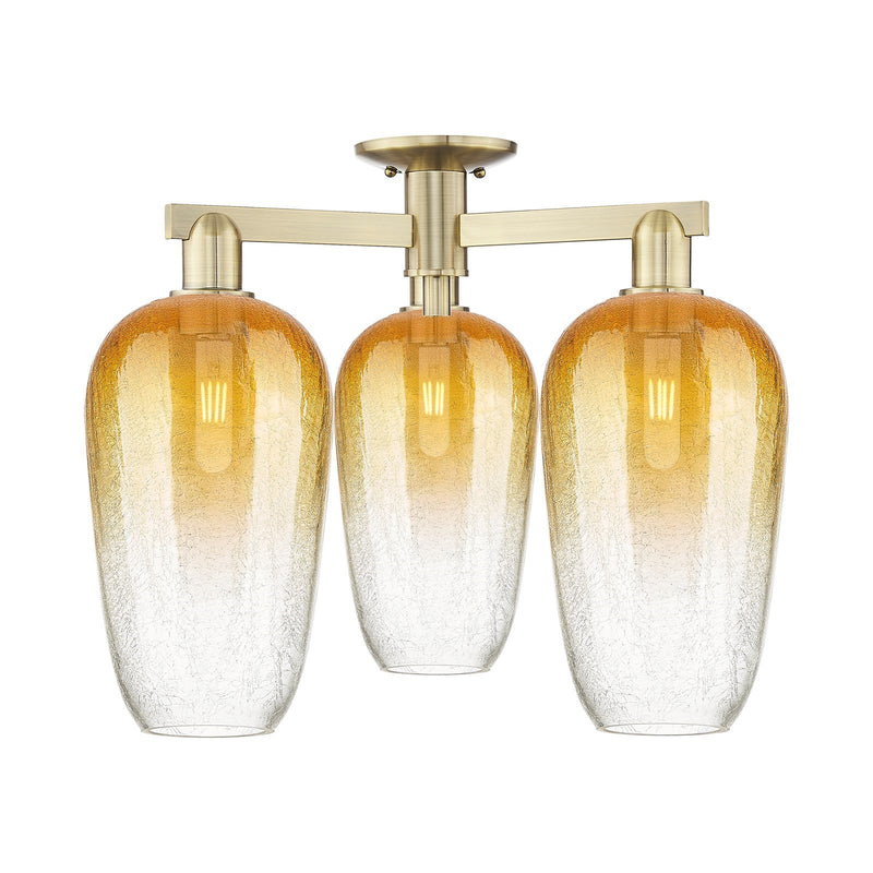 Innovations Brookhaven Flute 24.5in 3-Light Semi-Flush Mount | Industrial Antique Brass Steel and Amber Glass | Damp-Rated | Model 716-3F-AB-G484-7AM