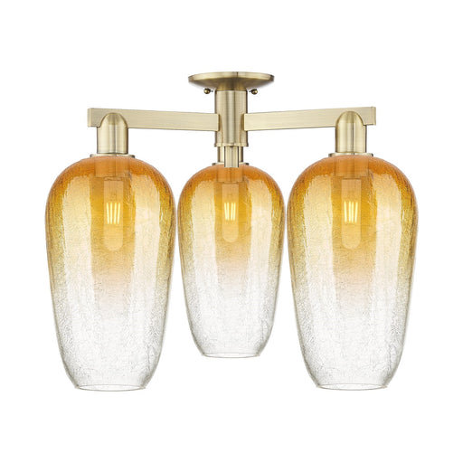 Innovations Brookhaven Flute 24.5in 3-Light Semi-Flush Mount | Industrial Antique Brass Steel and Amber Glass | Damp-Rated | Model 716-3F-AB-G484-7AM