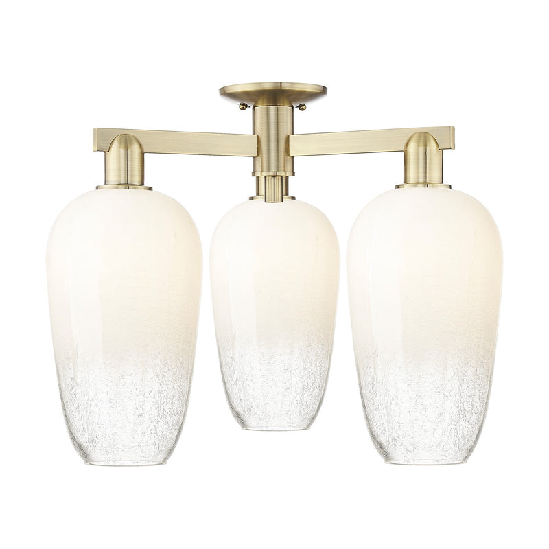 Innovations Brookhaven Flute 24.5in 3-Light Semi-Flush Mount | Industrial Antique Brass Steel and Opal Glass | Living Room & | Model 716-3F-AB-G484-7OP