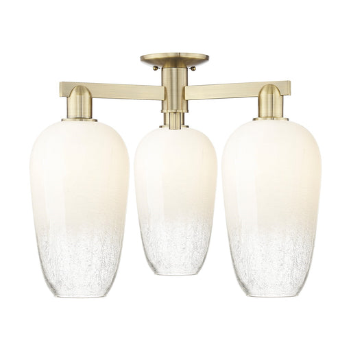 Innovations Brookhaven Flute 24.5in 3-Light Semi-Flush Mount | Industrial Antique Brass Steel and Opal Glass | Living Room & | Model 716-3F-AB-G484-7OP