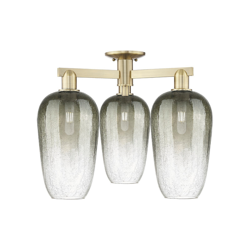 Innovations Brookhaven Flute 24.5in 3-Light Semi-Flush Mount | Industrial Antique Brass Steel and Slate Glass | Damp-Rated | Model 716-3F-AB-G484-7SL