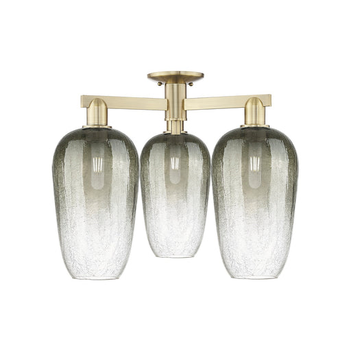 Innovations Brookhaven Flute 24.5in 3-Light Semi-Flush Mount | Industrial Antique Brass Steel and Slate Glass | Damp-Rated | Model 716-3F-AB-G484-7SL