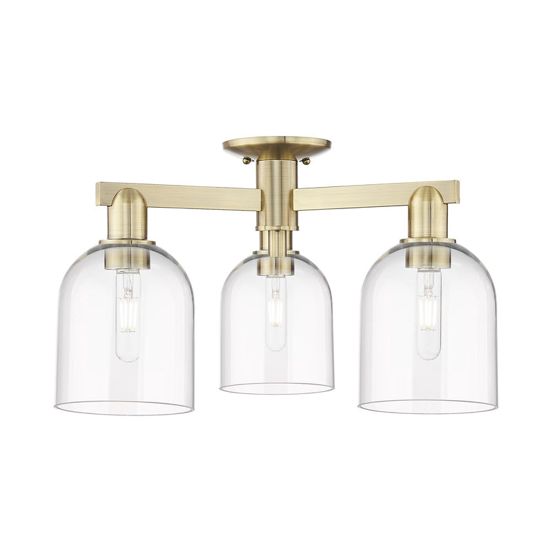Innovations Bella 23in 3-Light Semi-Flush Mount | Industrial Antique Brass and Clear Glass | Entryway & Hallway | 23 x 23 x | Model 716-3F-AB-G558-6CL
