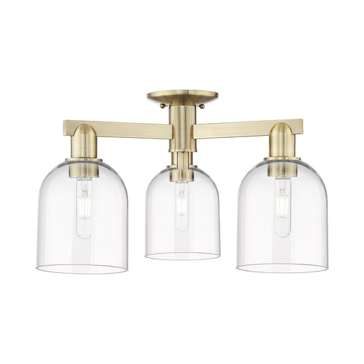 Innovations Bella 23in 3-Light Semi-Flush Mount | Industrial Antique Brass and Clear Glass | Entryway & Hallway | 23 x 23 x | Model 716-3F-AB-G558-6CL