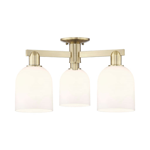 Innovations Bella 23in 3-Light Semi-Flush Mount | Industrial Antique Brass Steel and White Glass | Kitchen & Hallway | 23 x 23 | Model 716-3F-AB-G558-6GWH