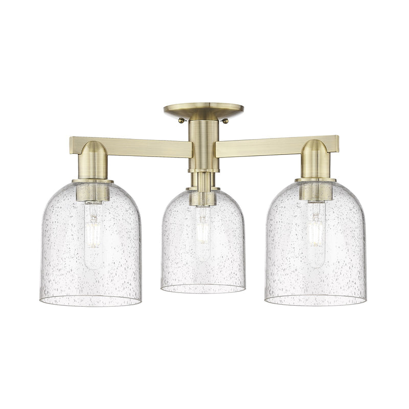 Innovations Bella 23in 3-Light Semi-Flush Mount | Industrial Antique Brass Steel and Seedy Glass | Living Room & Dining Room | Model 716-3F-AB-G558-6SDY