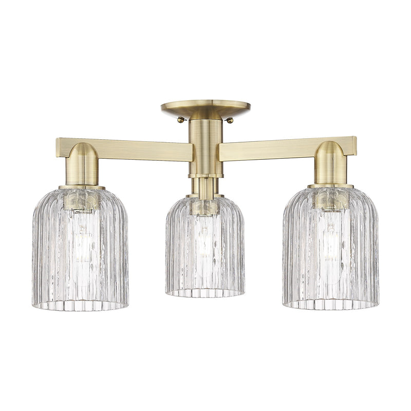 Innovations Bridal Veil 22.5in 3-Light Semi-Flush Mount | Industrial Antique Brass and Clear Ribbed Glass | Damp Rated Living | Model 716-3F-AB-G559-5CL
