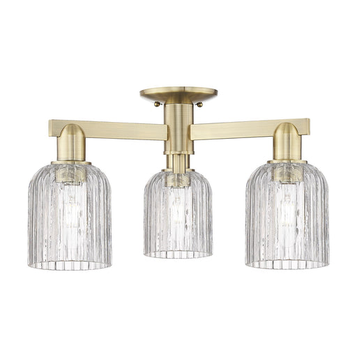 Innovations Bridal Veil 22.5in 3-Light Semi-Flush Mount | Industrial Antique Brass and Clear Ribbed Glass | Damp Rated Living | Model 716-3F-AB-G559-5CL