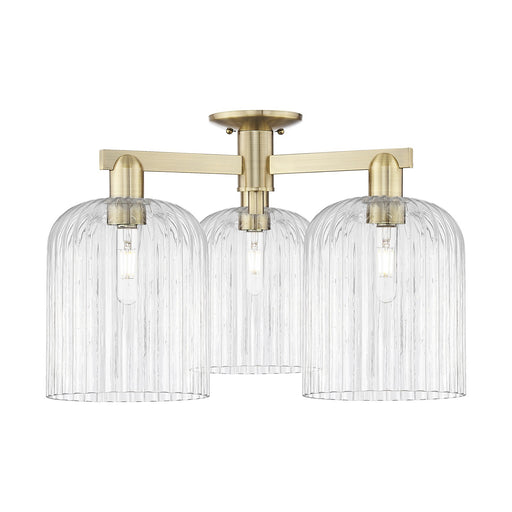 Innovations Bridal Veil 26in 3-Light Semi-Flush Mount | Industrial Antique Brass Steel and Clear Ribbed Glass | Living Room & | Model 716-3F-AB-G559-8CL
