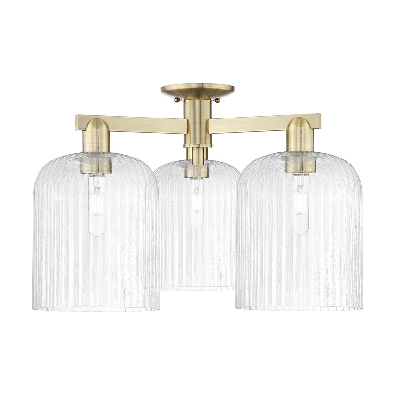 Innovations Bridal Veil 26in 3-Light Semi-Flush Mount | Industrial Antique Brass Steel and Seedy Ribbed Glass | Entryway & | Model 716-3F-AB-G559-8SDY