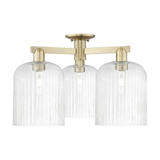 Innovations Bridal Veil 26in 3-Light Semi-Flush Mount | Industrial Antique Brass Steel and Seedy Ribbed Glass | Entryway & | Model 716-3F-AB-G559-8SDY