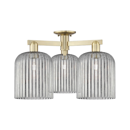 Innovations Bridal Veil 26in 3-Light Semi-Flush Mount | Industrial Antique Brass and Light Smoke Ribbed Glass | Entryway & | Model 716-3F-AB-G559-8SM