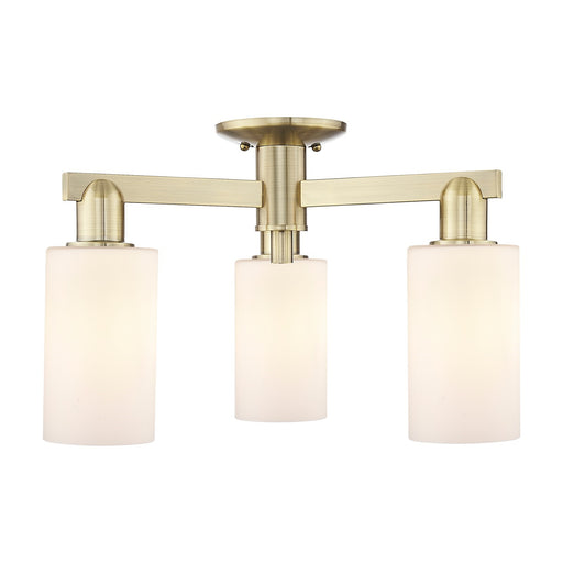 Innovations Clymer 21in 3-Light Semi-Flush Mount | Industrial Antique Brass Steel and Matte White Glass | Kitchen & Hallway Ceiling | Model 716-3F-AB-G801