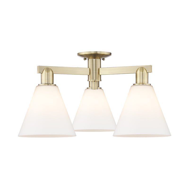 Innovations Berkshire Glass 26in 3-Light Semi-Flush Mount | Industrial Antique Brass and Matte White Glass | Living Room & | Model 716-3F-AB-GBC-81