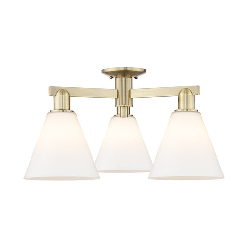 Innovations Berkshire Glass 26in 3-Light Semi-Flush Mount | Industrial Antique Brass and Matte White Glass | Living Room & | Model 716-3F-AB-GBC-81