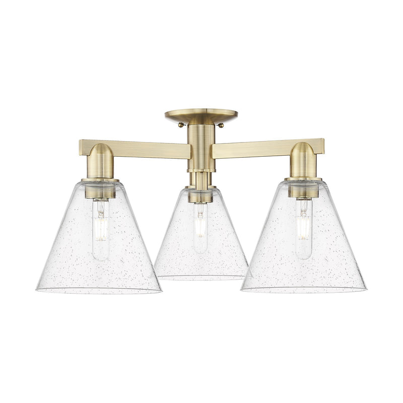 Innovations Berkshire Glass 26in 3-Light Semi-Flush Mount | Industrial Antique Brass Steel and Seedy Glass | Entryway & Hallway | Model 716-3F-AB-GBC-84