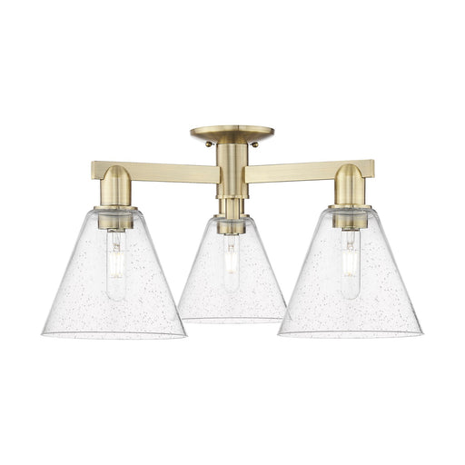 Innovations Berkshire Glass 26in 3-Light Semi-Flush Mount | Industrial Antique Brass Steel and Seedy Glass | Entryway & Hallway | Model 716-3F-AB-GBC-84