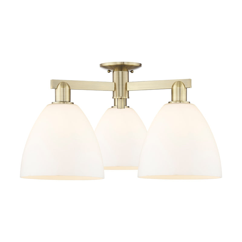 Innovations Bristol 27in 3-Light Semi-Flush Mount | Industrial Antique Brass Steel and Matte White Glass | Kitchen & Hallway | Model 716-3F-AB-GBD-91